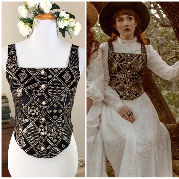 Bohointernal ISISLOVE brand coset style sequin lace up back top - Picture 1 of 5